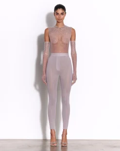 Alex Perry Crew Bodysuit in Crystal Mesh