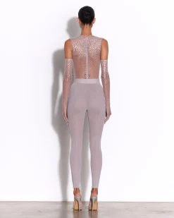 Alex Perry Crew Bodysuit in Crystal Mesh