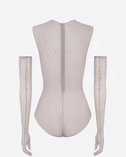 Alex Perry Crew Bodysuit in Crystal Mesh
