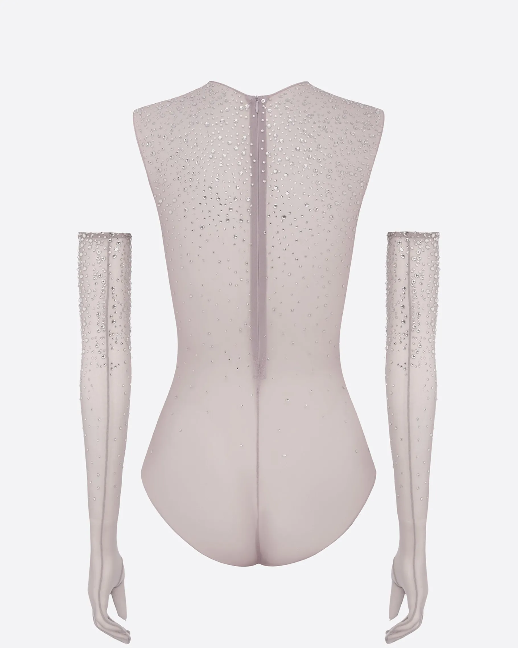 Alex Perry Crew Bodysuit in Crystal Mesh