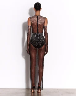 Alex Perry Crew Bodysuit in Crystal Mesh