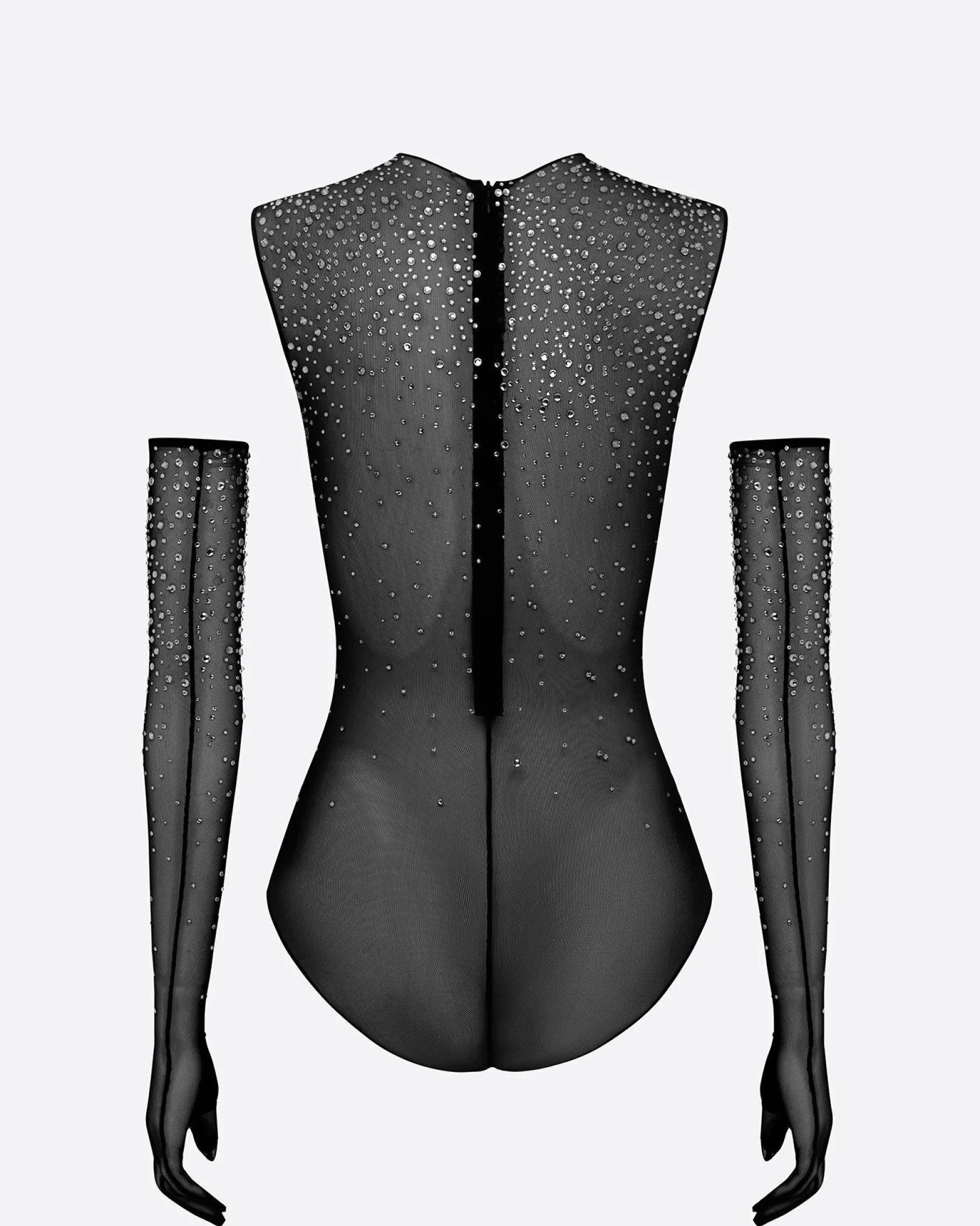 Alex Perry Crew Bodysuit in Crystal Mesh