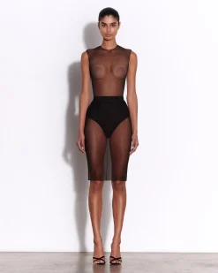 Alex Perry Crew Bodysuit in Fine Mesh