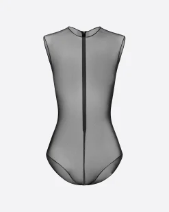 Alex Perry Crew Bodysuit in Fine Mesh
