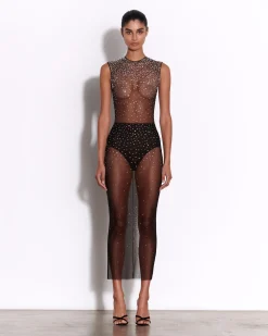 Alex Perry Crew Column in Crystal Mesh