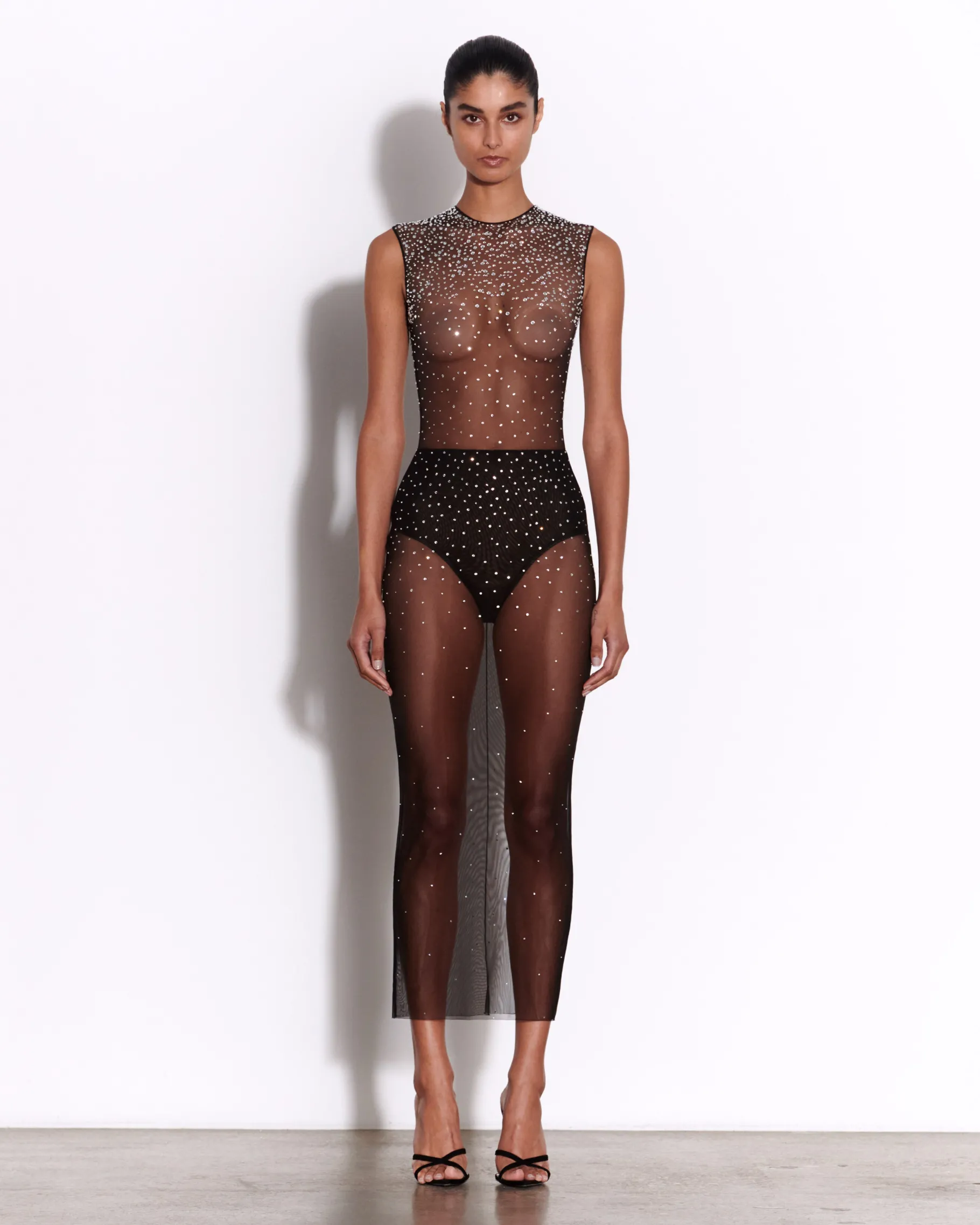 Alex Perry Crew Column in Crystal Mesh