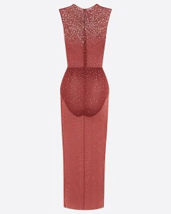 Alex Perry Crew Column in Crystal Mesh