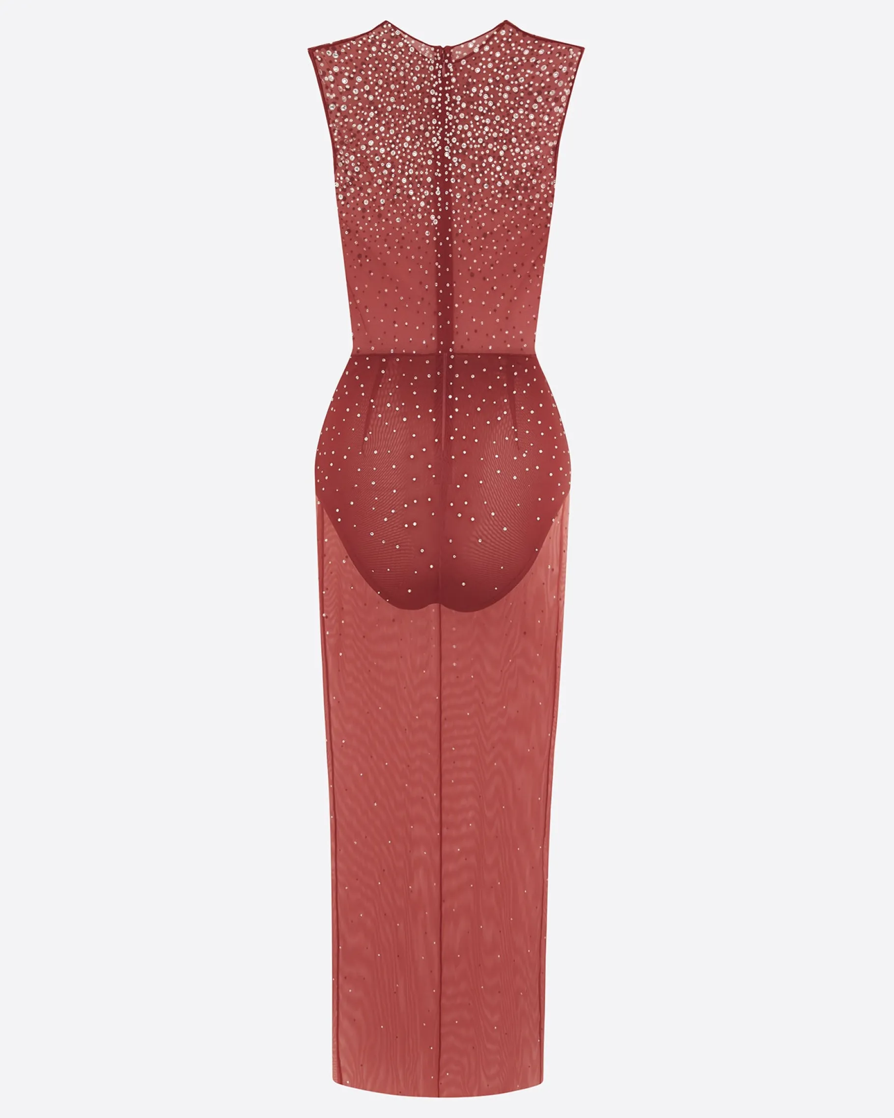 Alex Perry Crew Column in Crystal Mesh