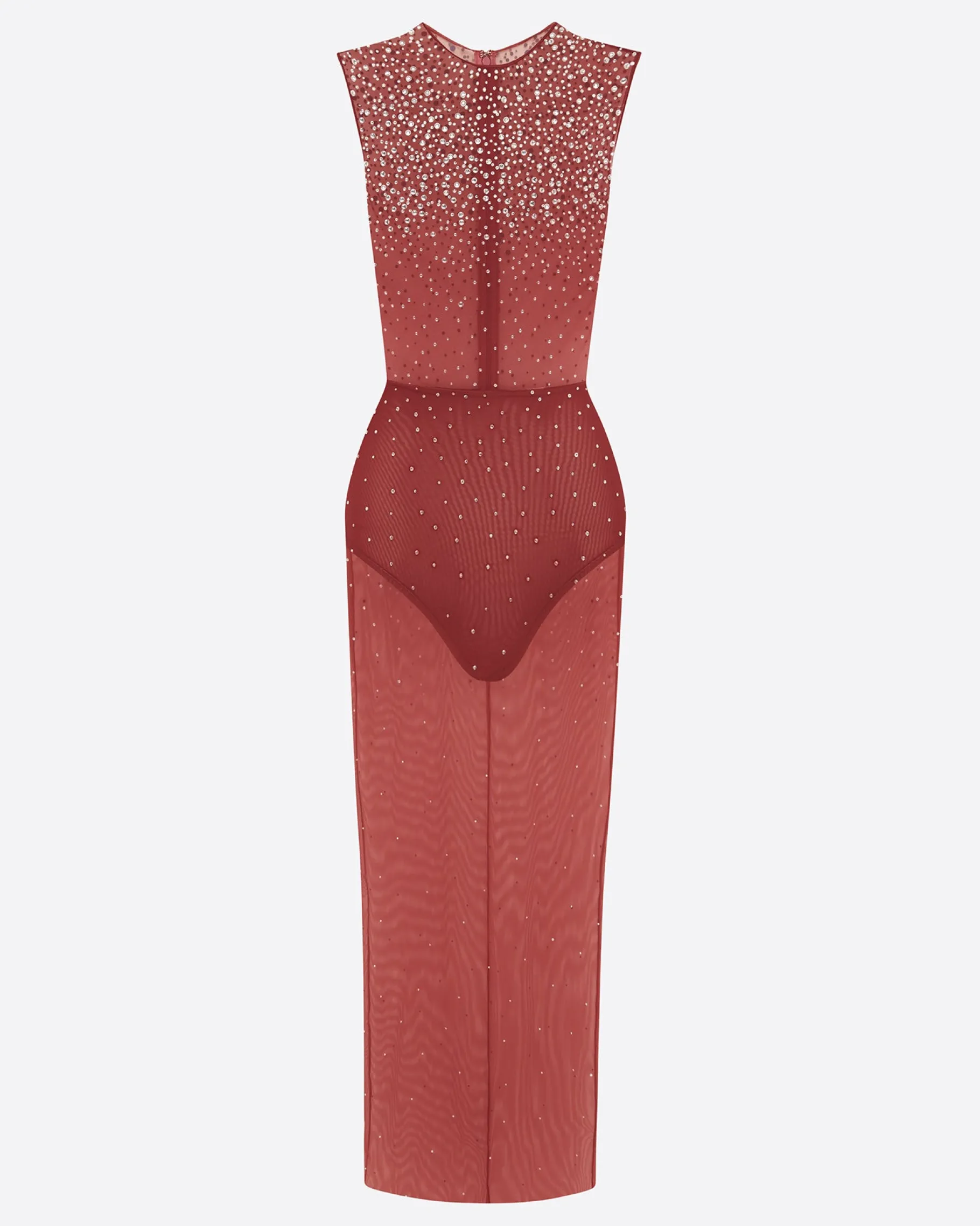 Alex Perry Crew Column in Crystal Mesh