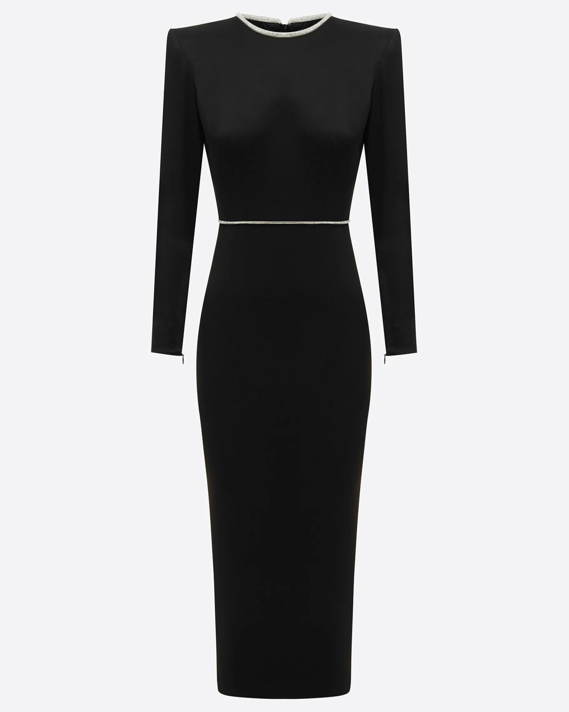 Alex Perry Crystal Trimmed Long Sleeve Dress in Satin