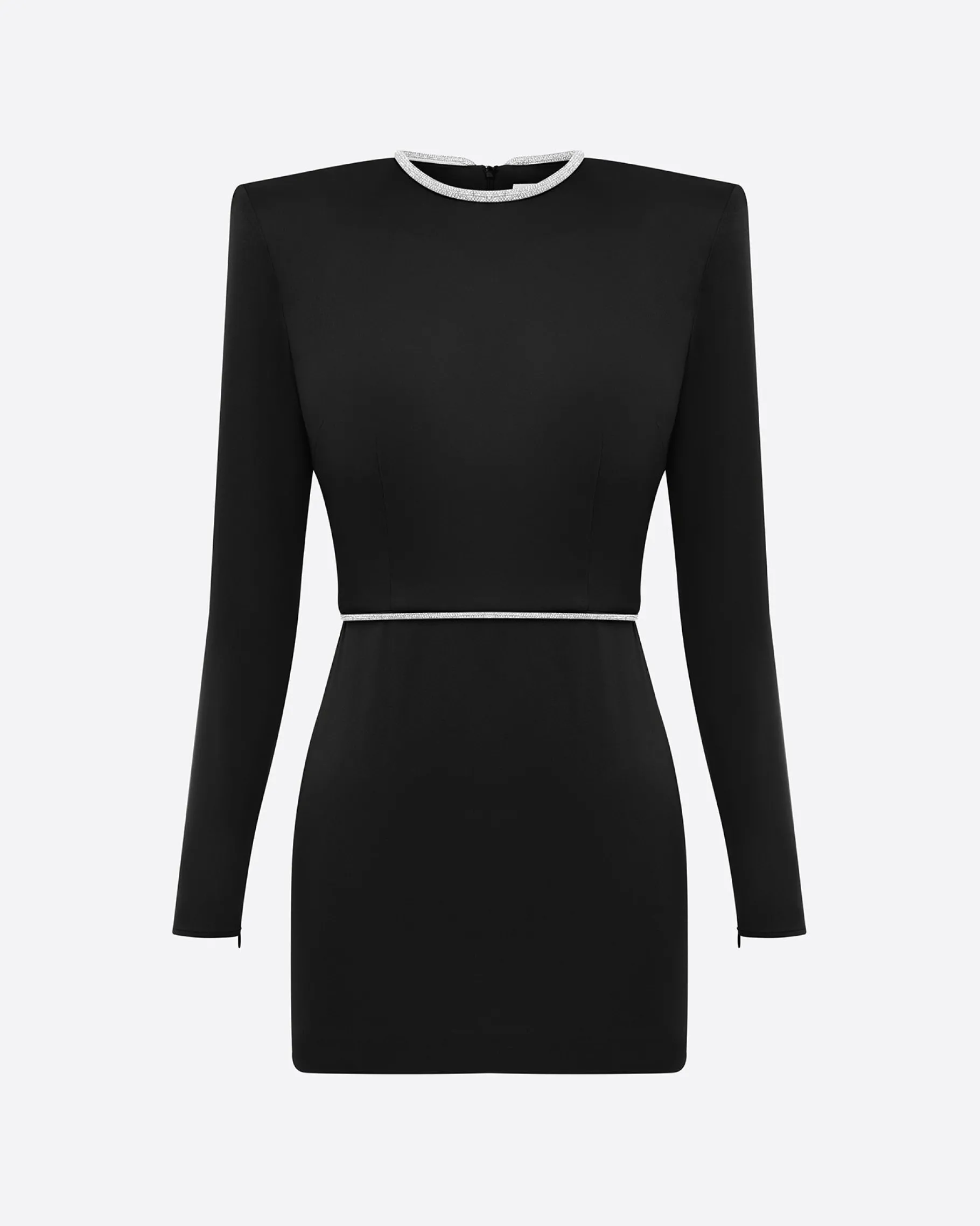 Alex Perry Crystal Trimmed Long Sleeve Mini Dress in Satin