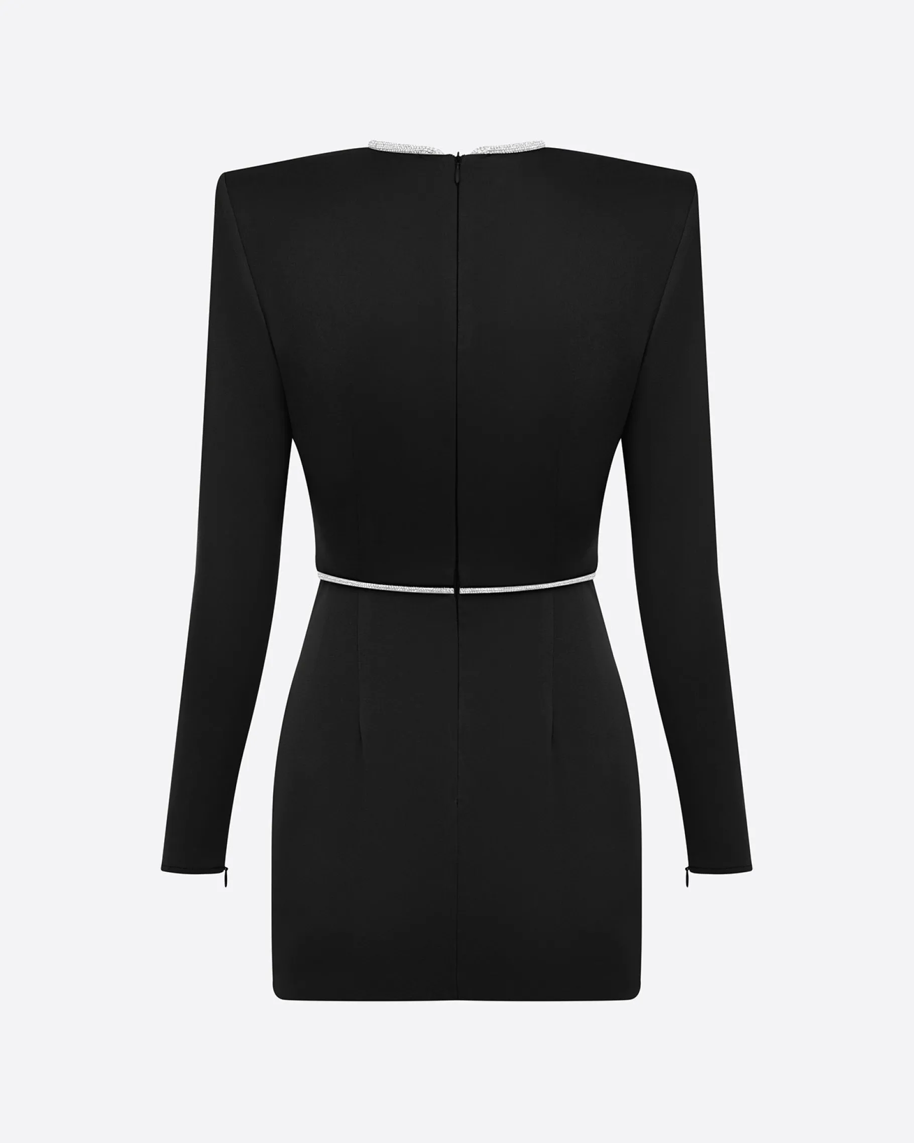 Alex Perry Crystal Trimmed Long Sleeve Mini Dress in Satin