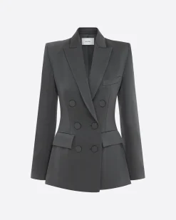 Alex Perry Double Breasted Fitted Blazer in Satin Crepe