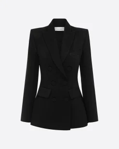 Alex Perry Double Breasted Fitted Blazer in Satin Crepe