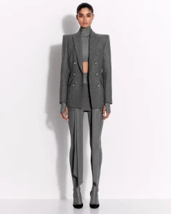 Alex Perry Double Breasted Fitted Blazer in Wool Pinstripe