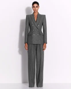 Alex Perry Double Breasted Fitted Blazer in Wool Pinstripe