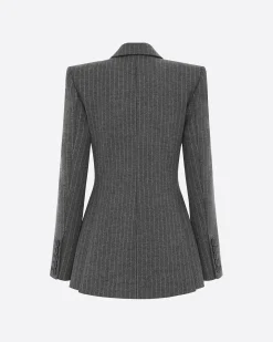 Alex Perry Double Breasted Fitted Blazer in Wool Pinstripe
