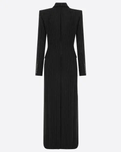 Alex Perry Double Breasted Fitted Coat in Wool Pinstripe