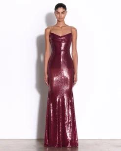 Alex Perry Draped Longline Corset Gown in Sequin