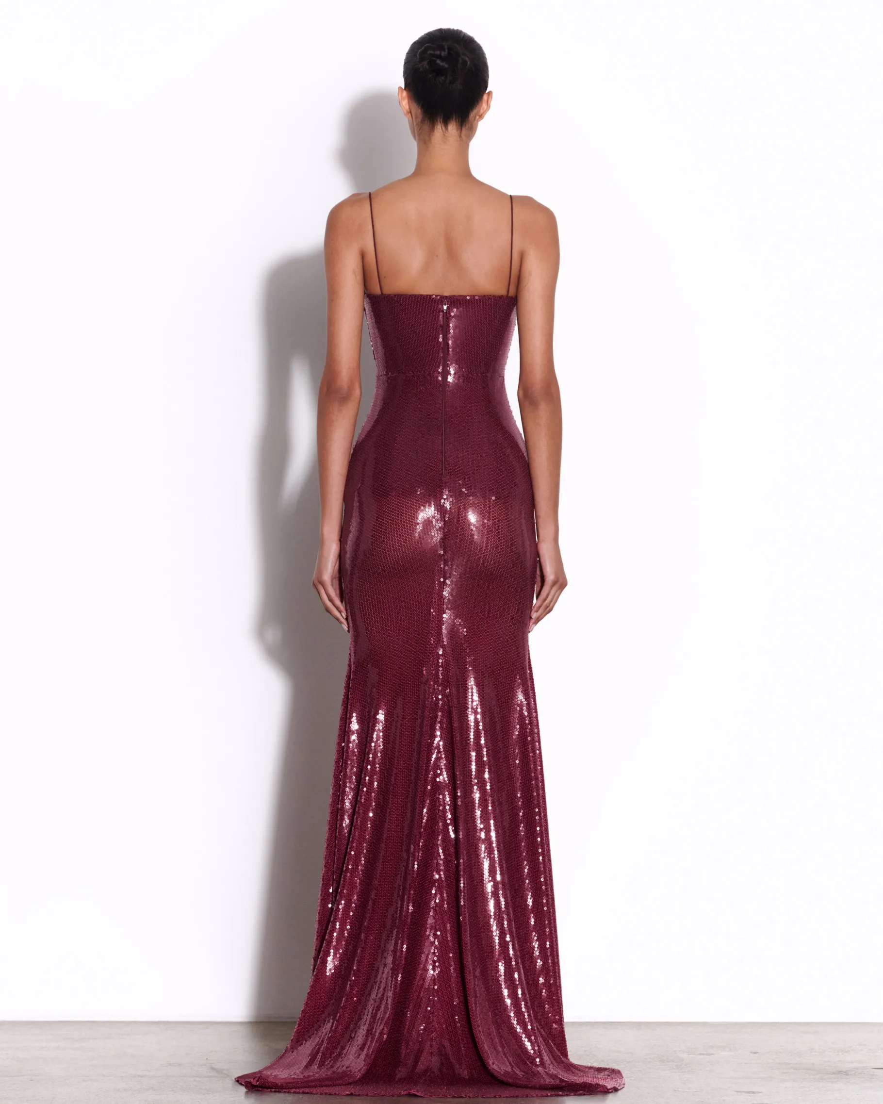 Alex Perry Draped Longline Corset Gown in Sequin