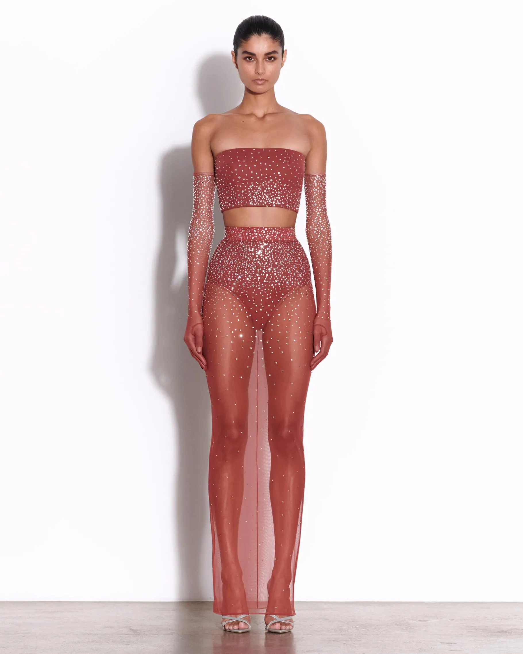 Alex Perry Gloves in Crystal Mesh
