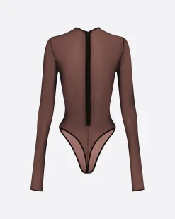 Alex Perry Long Sleeve Bodysuit in Fine Mesh