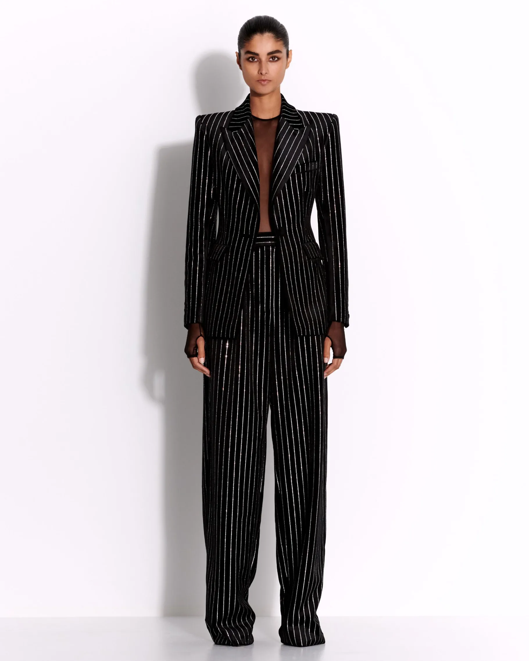 Alex Perry Long Sleeve Bodysuit in Fine Mesh