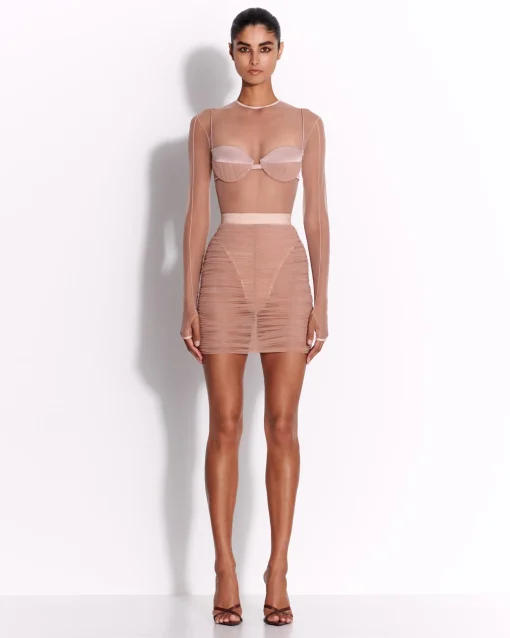 Alex Perry Long Sleeve Bodysuit in Fine Mesh