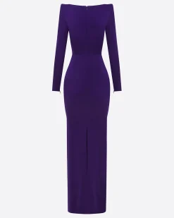 Alex Perry Long Sleeve Column in Satin Crepe