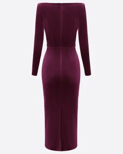 Alex Perry Long Sleeve Drape Dress in Velvet