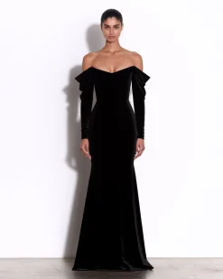 Alex Perry Long Sleeve Off Shoulder Gown in Velvet