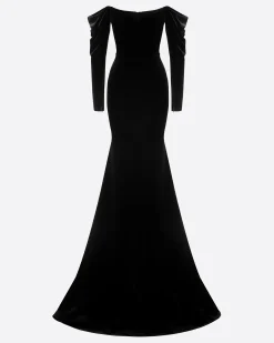 Alex Perry Long Sleeve Off Shoulder Gown in Velvet