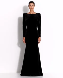 Alex Perry Long Sleeve Open Back Gown in Velvet