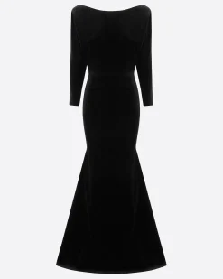 Alex Perry Long Sleeve Open Back Gown in Velvet