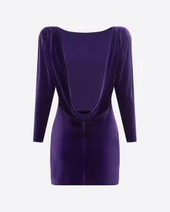 Alex Perry Long Sleeve Open Back Mini Dress in Velvet