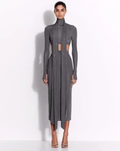 Alex Perry Long Sleeve Scarf Crop Top in Crystal Jersey