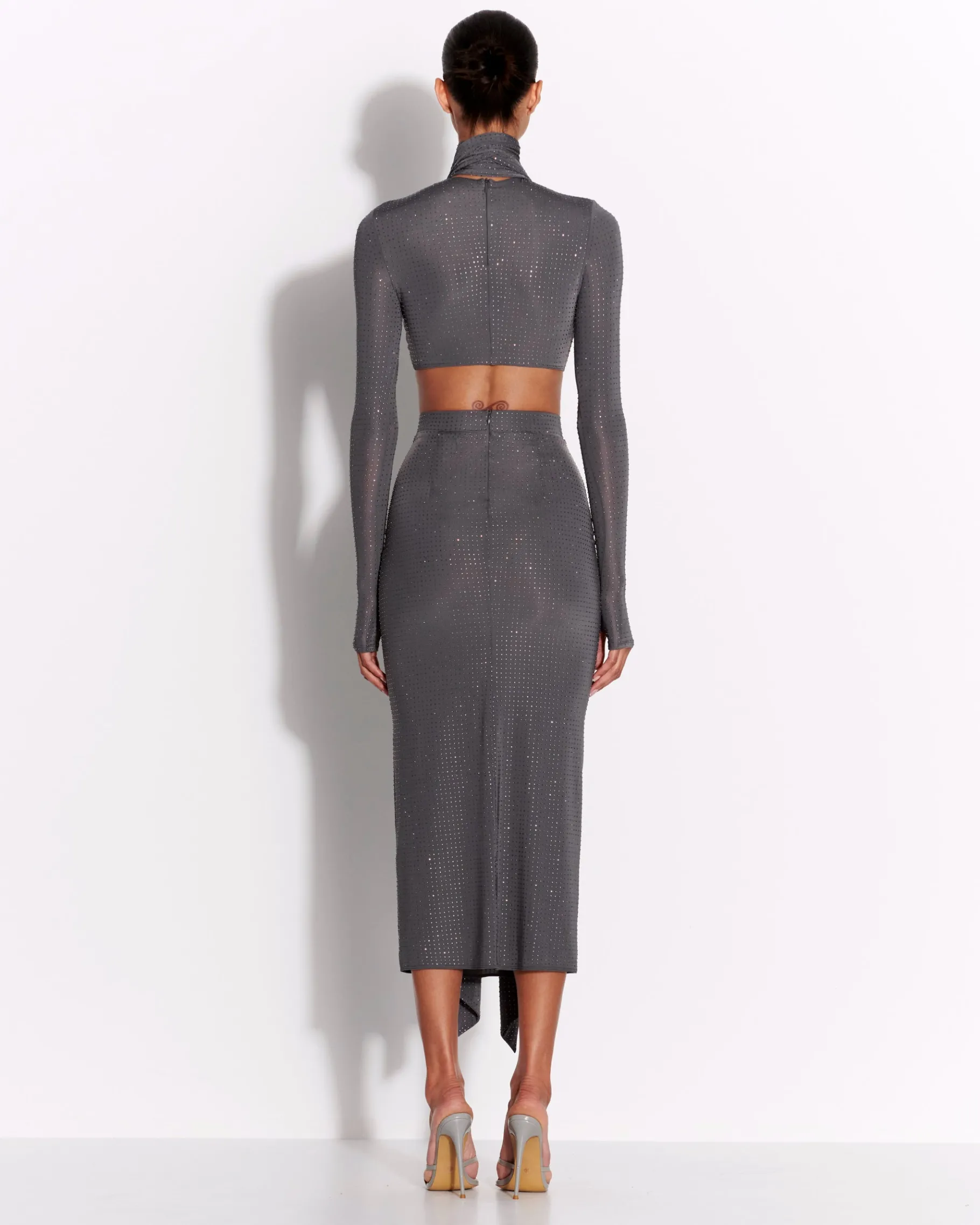 Alex Perry Long Sleeve Scarf Crop Top in Crystal Jersey