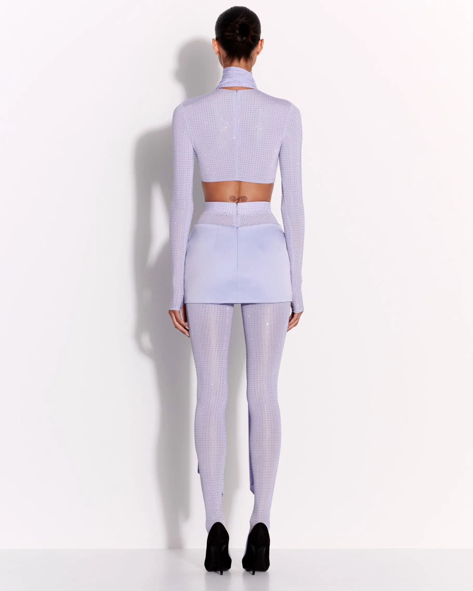 Alex Perry Long Sleeve Scarf Crop Top in Crystal Jersey
