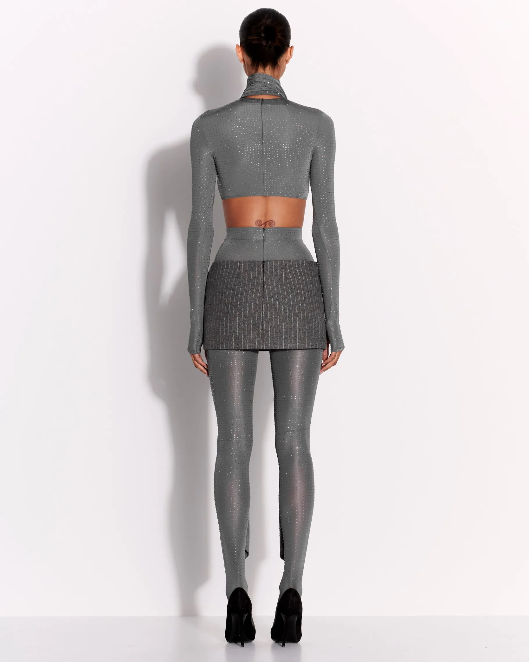 Alex Perry Long Sleeve Scarf Crop Top in Crystal Jersey