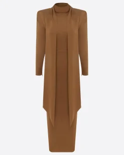 Alex Perry Long Sleeve Scarf Dress in Satin Crepe