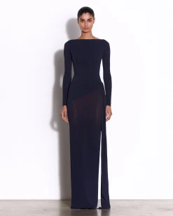 Alex Perry Long Sleeve Twist Column in Crepe Jersey