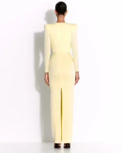Alex Perry Long Sleeve V Column in Satin Crepe
