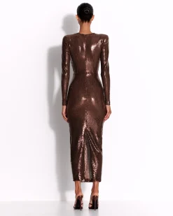 Alex Perry Long Sleeve V Dress in Sequin