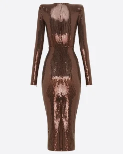 Alex Perry Long Sleeve V Dress in Sequin