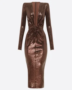 Alex Perry Long Sleeve V Dress in Sequin