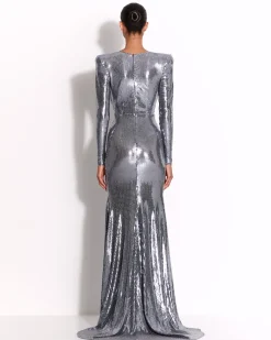Alex Perry Long Sleeve V Gown in Sequin