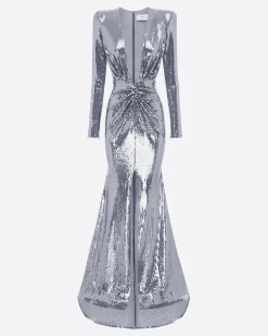Alex Perry Long Sleeve V Gown in Sequin
