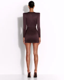 Alex Perry Long Sleeve V Mini Dress in Satin Crepe
