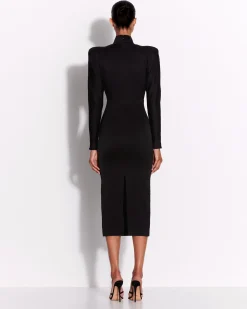 Alex Perry Long Sleeve V Neck Dress in Satin Crepe