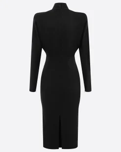 Alex Perry Long Sleeve V Neck Dress in Satin Crepe